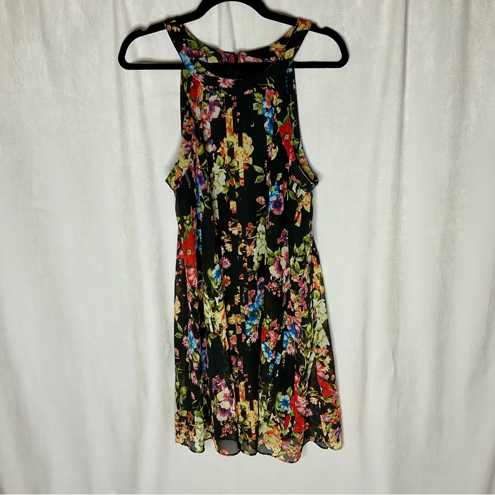 Betsey Johnson Floral Chiffon Halter Swing Dress Size 12